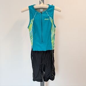 Zoot Aqua and Black Tri Suit with Lime Accents